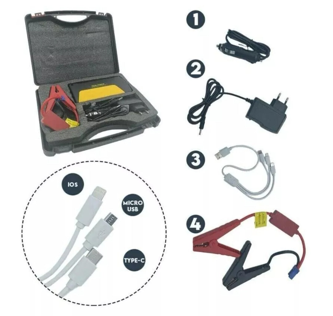 AVVIATORE AUTO FURGONE 30€ BATTERIA EMERGENZA JUMP STARTER BOOSTER CARICABATTERIA