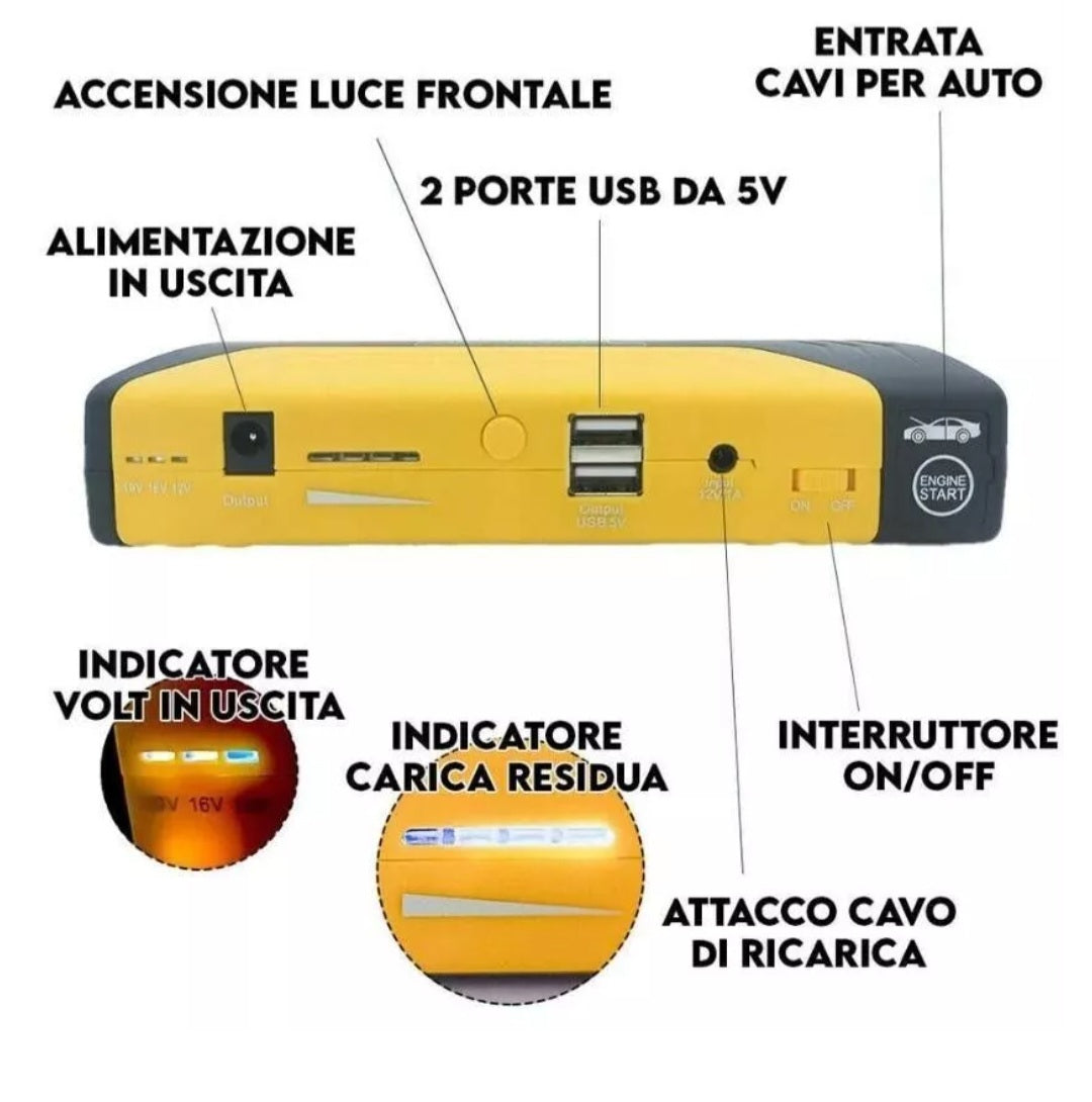 AVVIATORE AUTO FURGONE 30€ BATTERIA EMERGENZA JUMP STARTER BOOSTER CARICABATTERIA