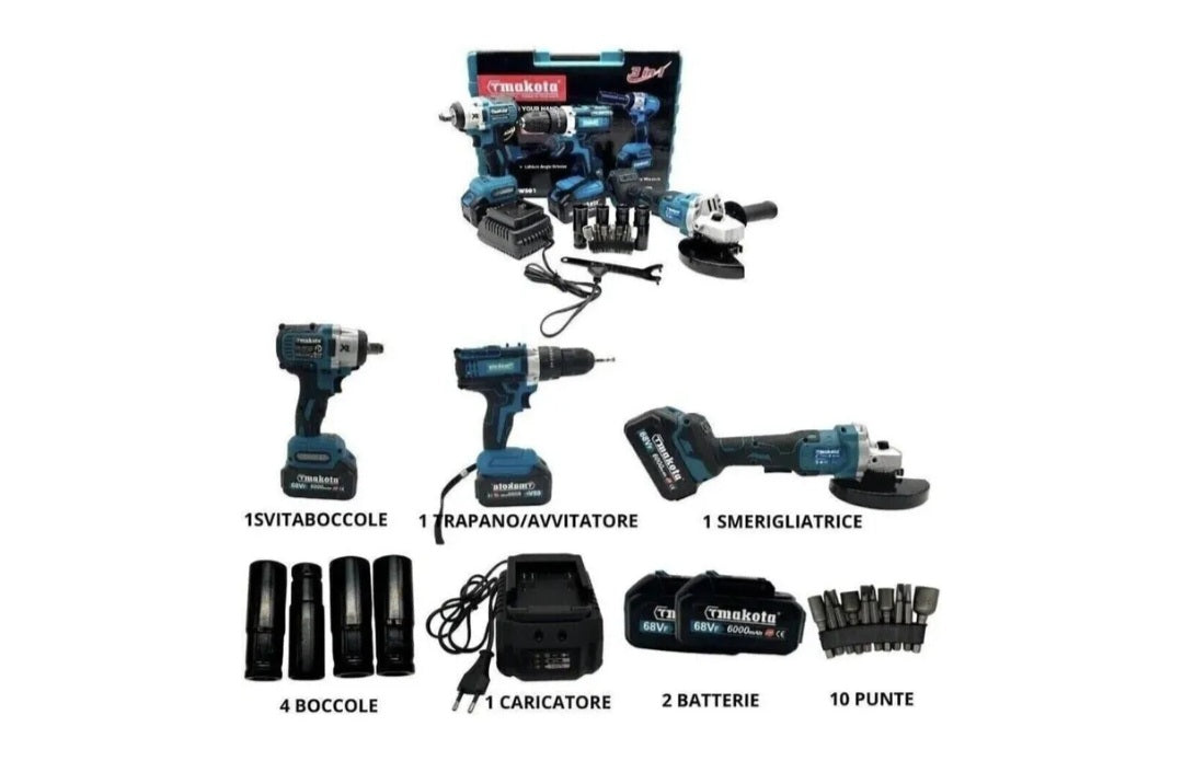 SenzKit 3 in 1 Trapano Avvitatore + Avvitatore a Impulsi + Smerigliatrice a Batteria