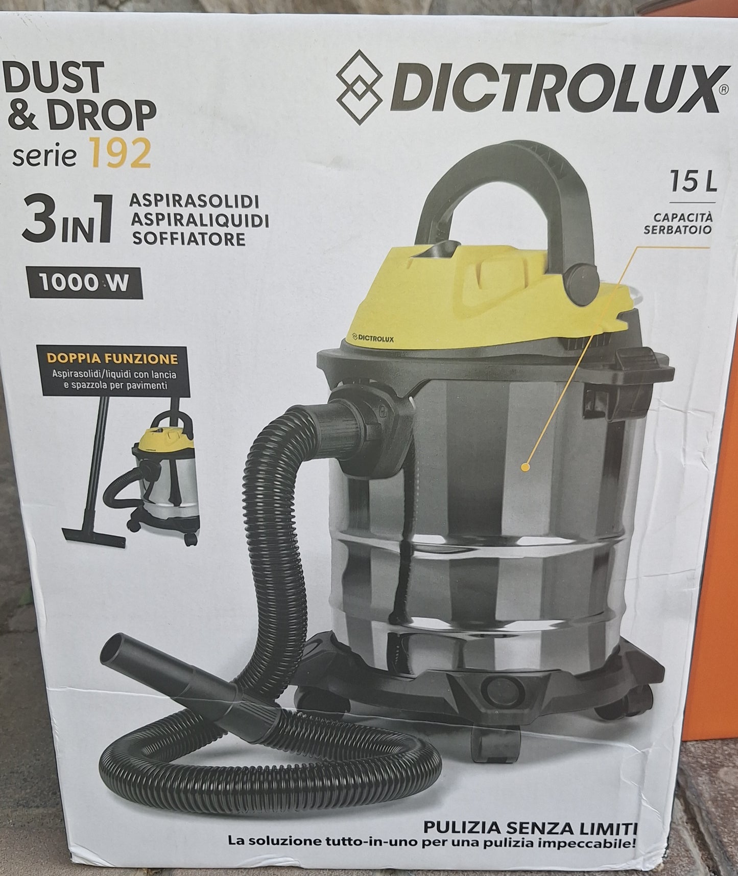 Aspiratore solidi e liquidi 3 in 1 Dust & Drop Serie 192 15 litri 1000 Watt