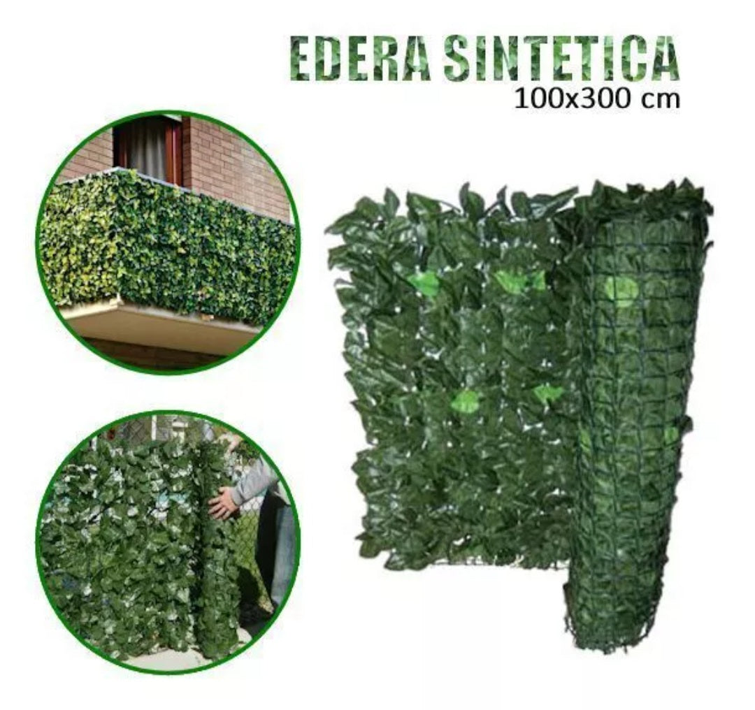 SIEPE SINTETICA 1X3 MT ARTIFICIALE FOGLIE FOGLIAME EDERA SUPPORTO RECINZIONE