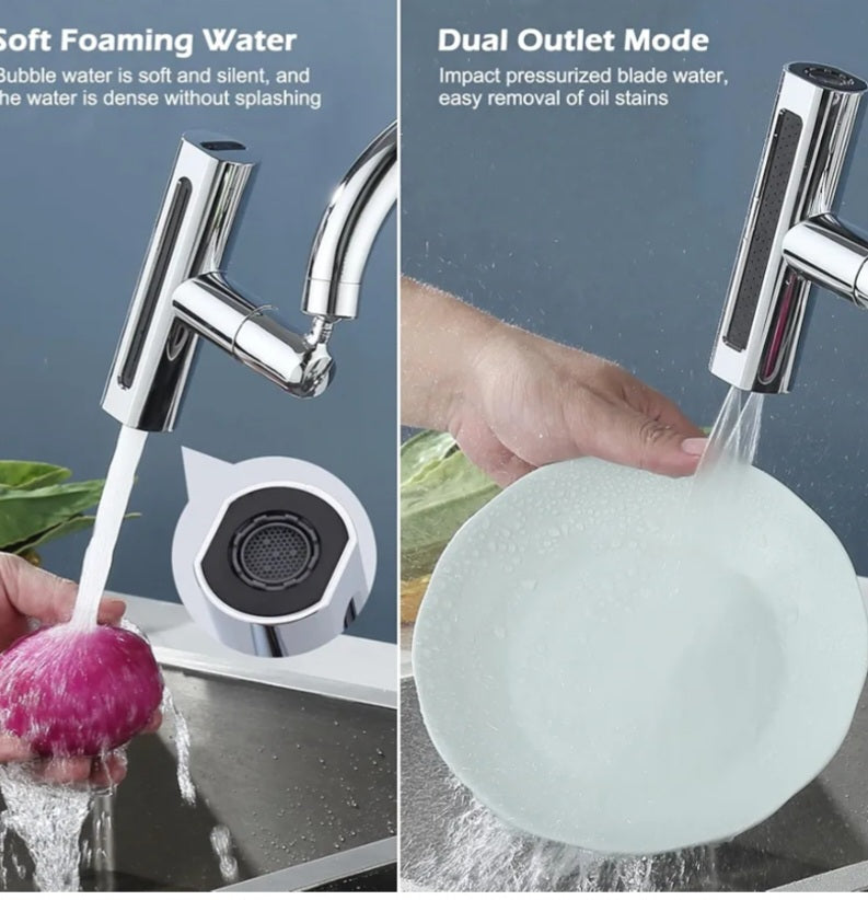 Rubinetto da cucina a cascata, girevole a 360°, rubinetto da cucina, resistente agli spruzzi, 4 funzioni, rubinetto da cucina ad alta pressione