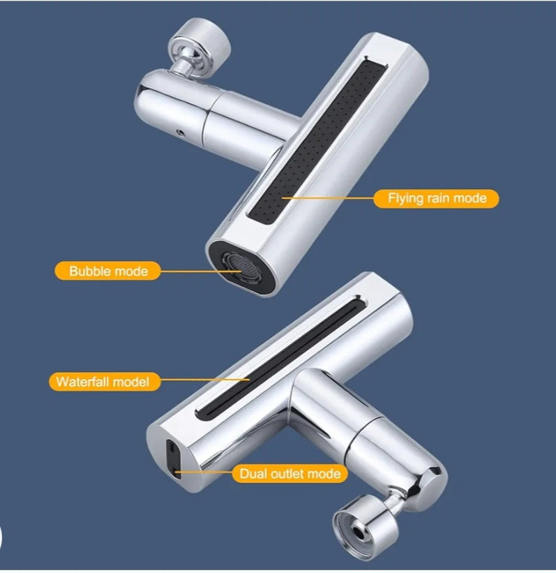 Rubinetto da cucina a cascata, girevole a 360°, rubinetto da cucina, resistente agli spruzzi, 4 funzioni, rubinetto da cucina ad alta pressione