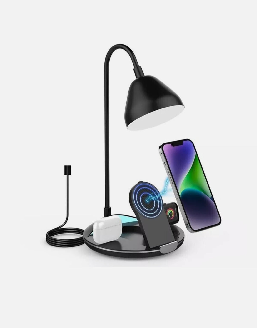 Lampada Da Tavolo LED Ricaricabile 5in1 Senza Fili Caricabatterie Wireless