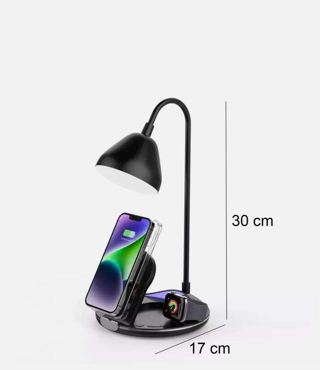 Lampada Da Tavolo LED Ricaricabile 5in1 Senza Fili Caricabatterie Wireless