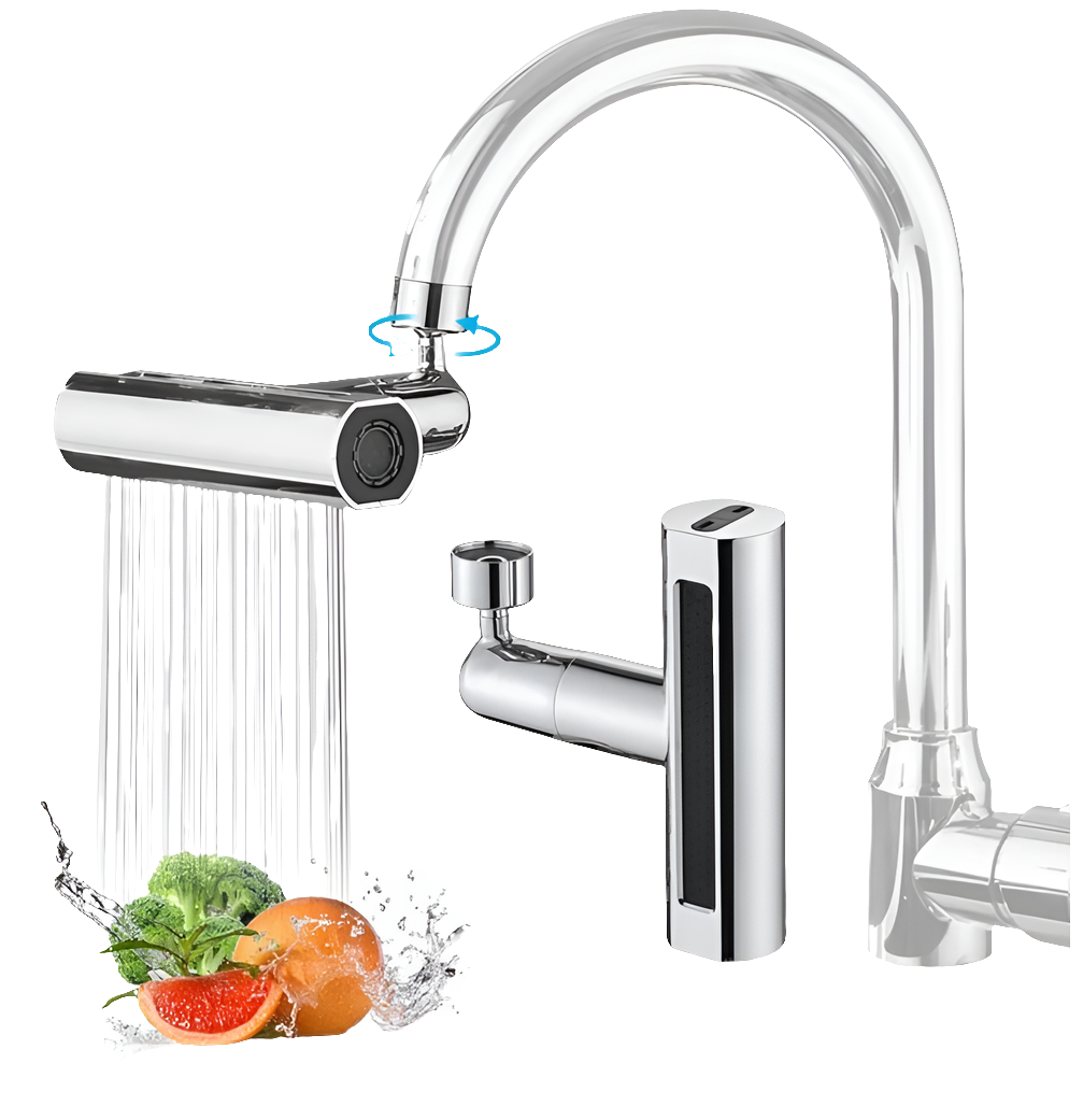 Rubinetto da cucina a cascata, girevole a 360°, rubinetto da cucina, resistente agli spruzzi, 4 funzioni, rubinetto da cucina ad alta pressione