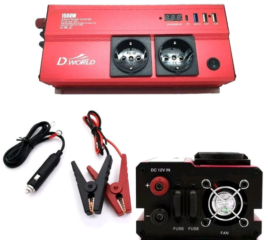 INVERTER da 12V a 220V 1500W CON USB PRESA TRASFORMATORE PER CAMPER AUTO DW-3988